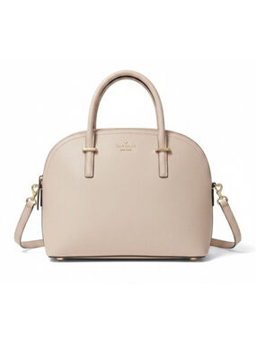 KATE SPADE Women's Double Handle Crossbody Satchel Beige Leather Bag Pre-owned